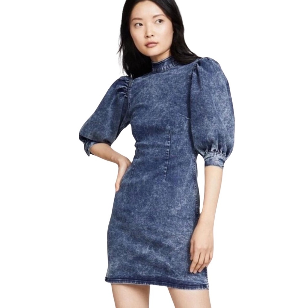 Ganni Mock Neck Back Zip Denim Sheath Dress